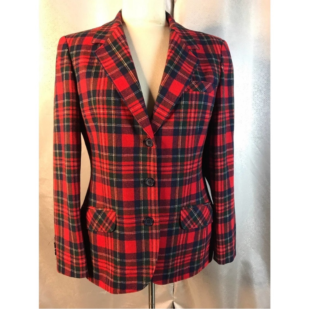 Vintage 40s Pendleton Tartan Plaid Suit Jacket Sz 12 💚❤️ Christmas colors!